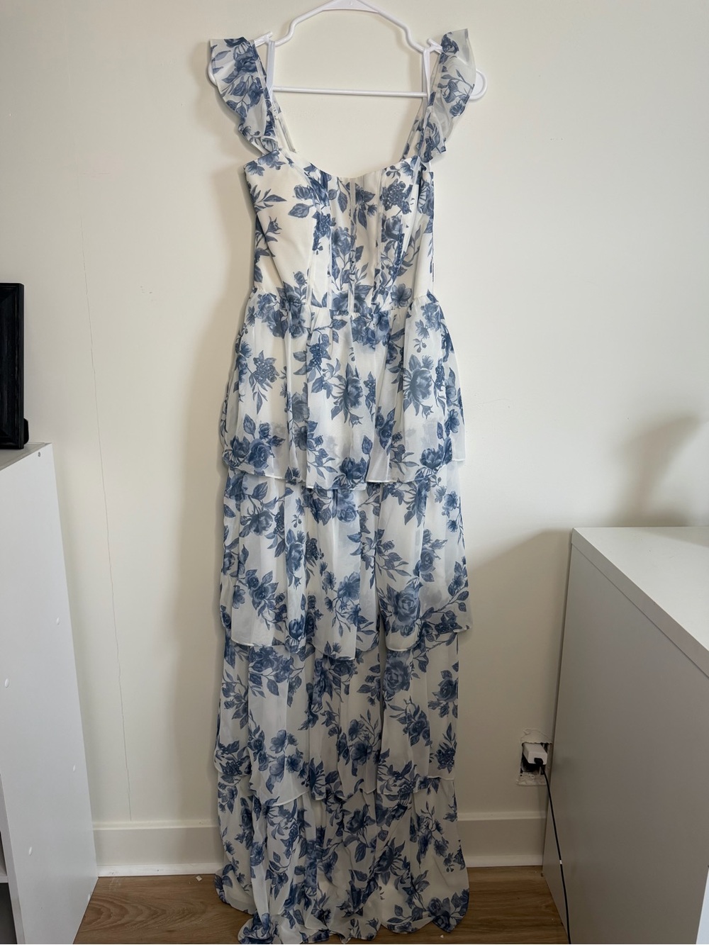 Revelry Blue Floral Tiered Ruffle Maxi Dress